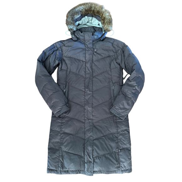 Eastern Mountain Sports Browm down coat removable Faux fur Hood size medium - Picture 2 of 12